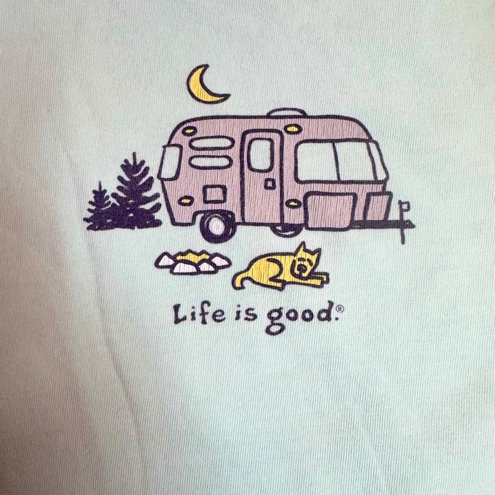 NWOT Women’s Small Life Is Good Vintage Style 100% Cotton SS TShirt Camping